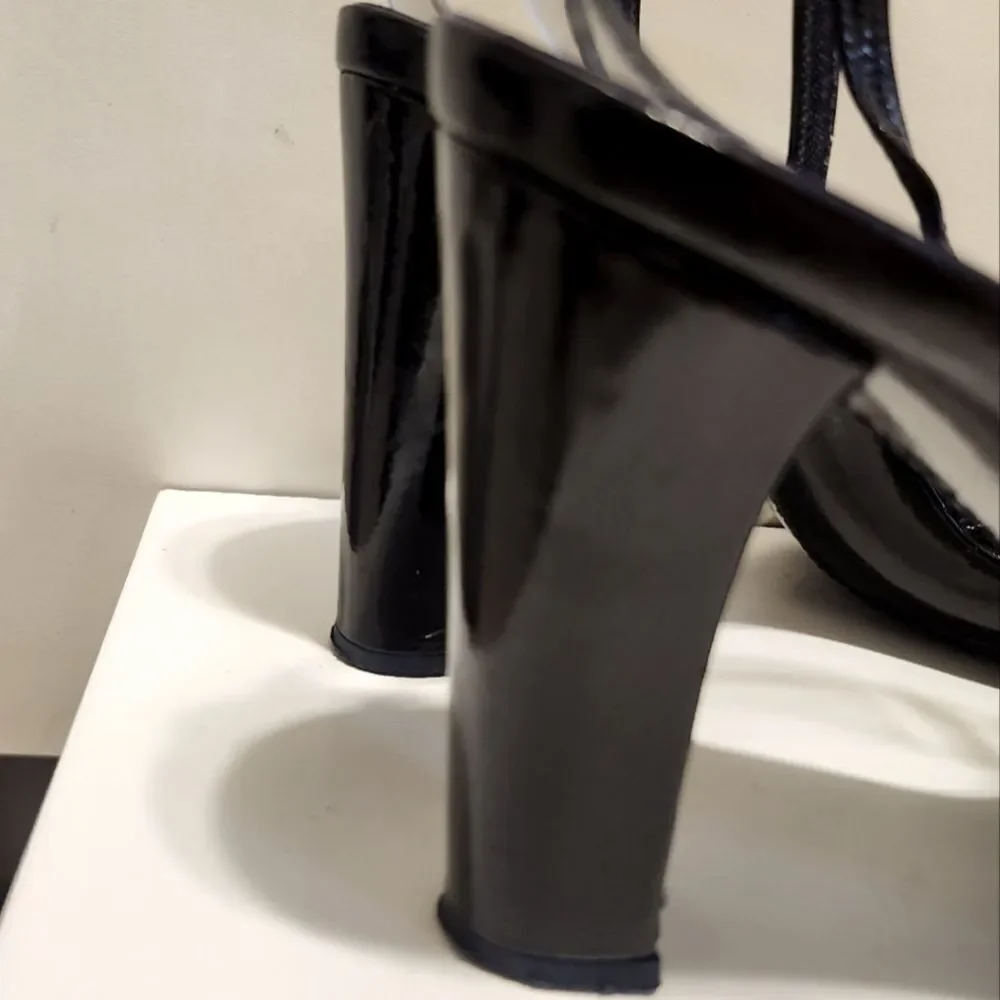 Marc Jacobs Black Patent Leather/Denim Strappy Platform Sandals Sz.7.5/38.5 $495